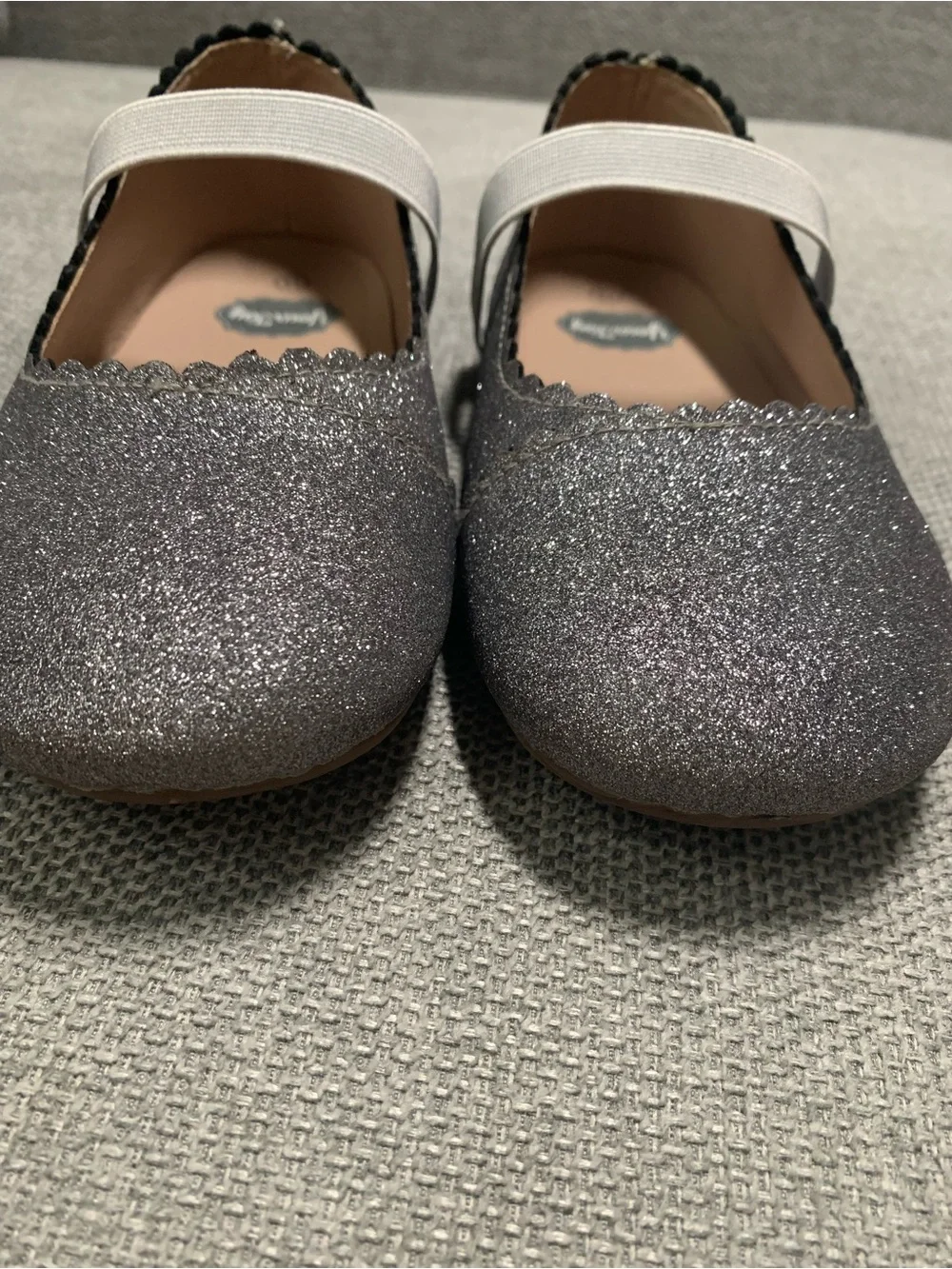 Glitter Mary Jane Flats with Elastic Strap - Gray